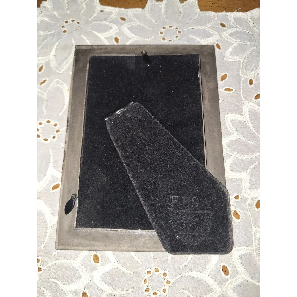 Elsa Gold Tone Guilloche Enamel Picture Frame Yellow Scalloped Pattern Vintage